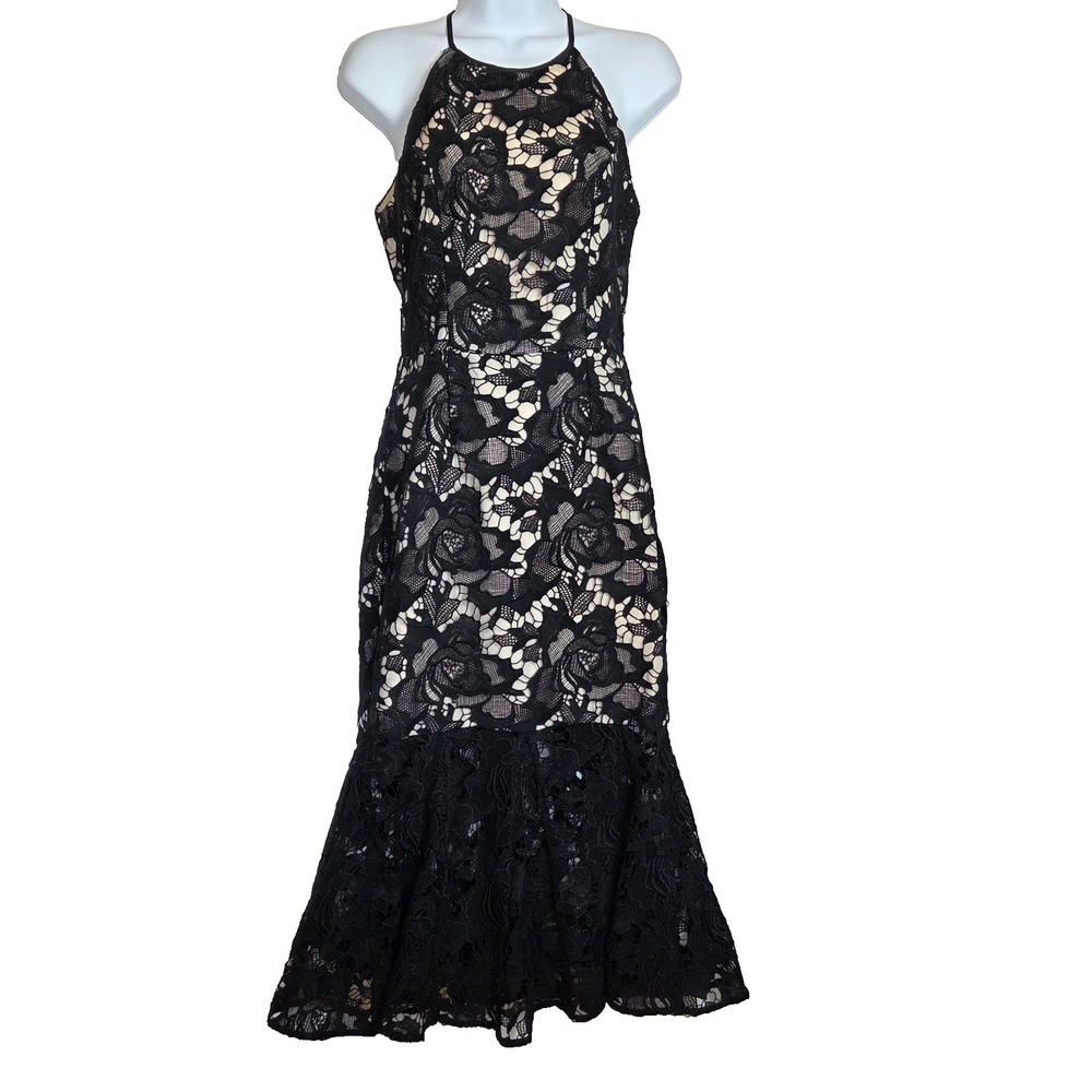Keepsake The Label Mermaid Midi Halter Evening Dress Lace Floral Whimsigoth NWOT